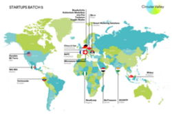 Weltkarte mit der Verortung der teilnehmenden Startups am neuen Circular Valley.