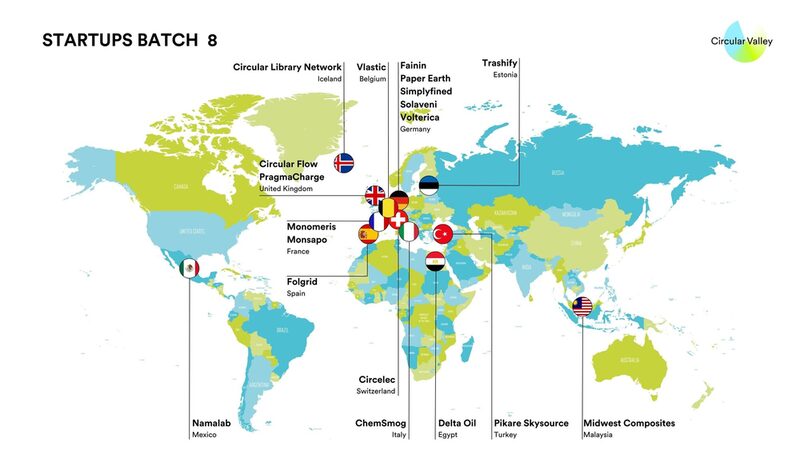 Eine Landkarte zeigt, woher die 19 Startups aus der neuen Runde des Accelerators von Circular Valley.
